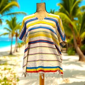 Striped Multicolor Women Gaban Pancho Beach Halloween Costume
